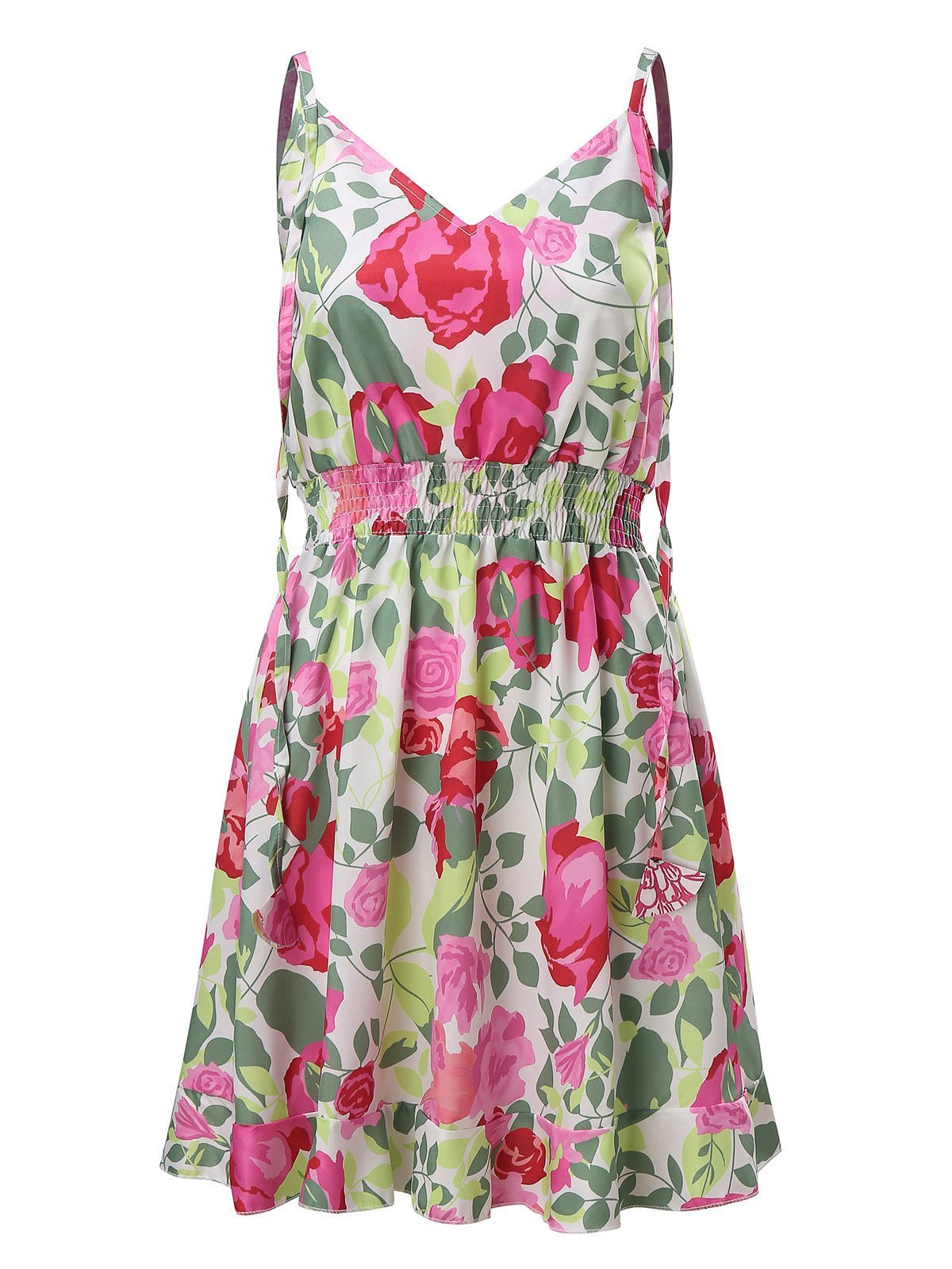 V-Neck Sleeveless Floral Print Suspender Dress