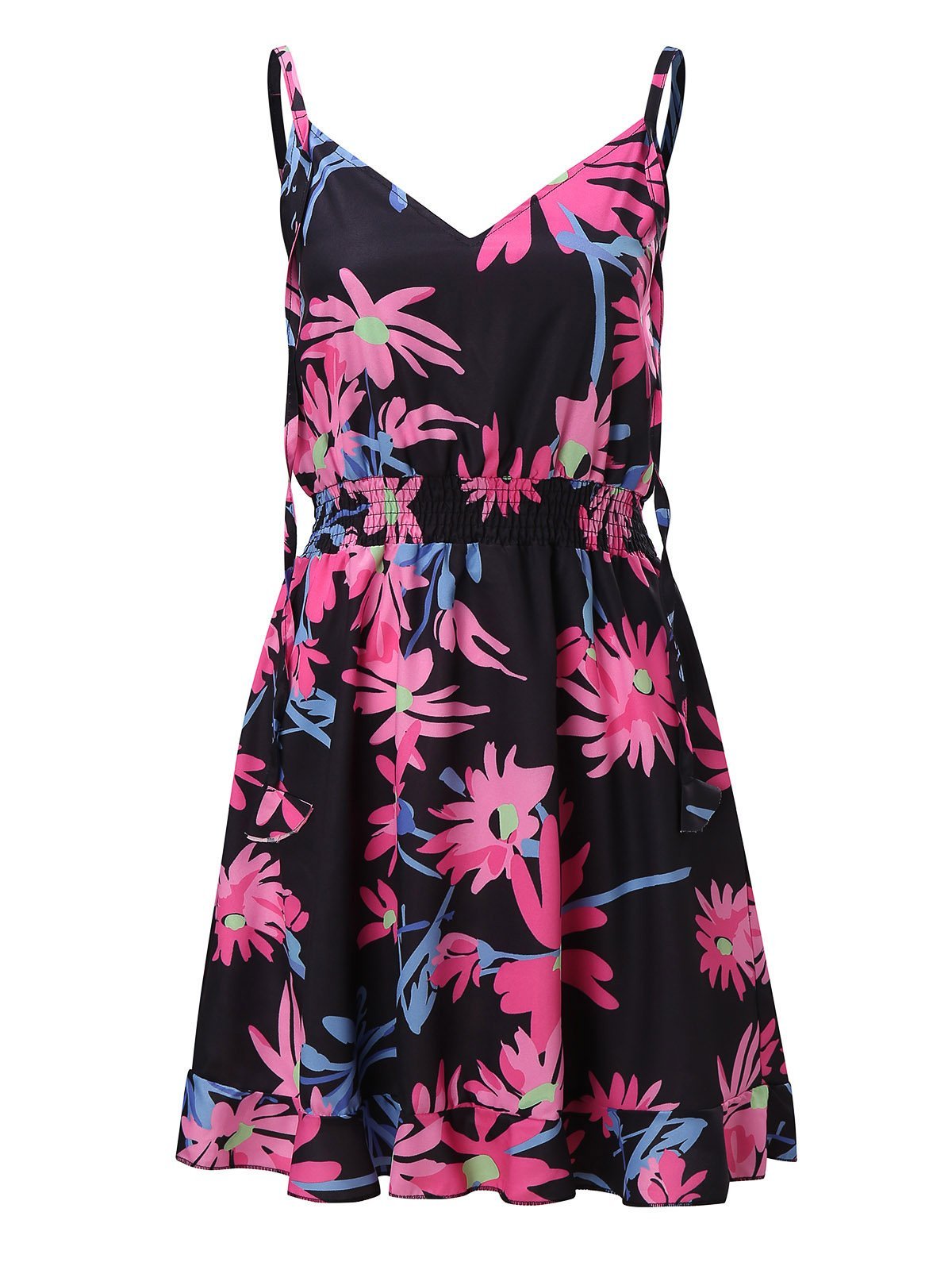 V-Neck Sleeveless Floral Print Suspender Dress