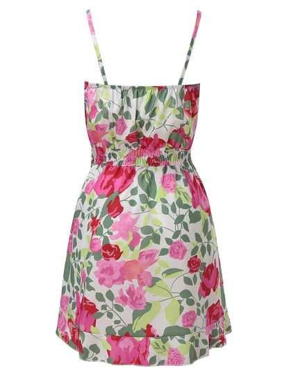 V-Neck Sleeveless Floral Print Suspender Dress