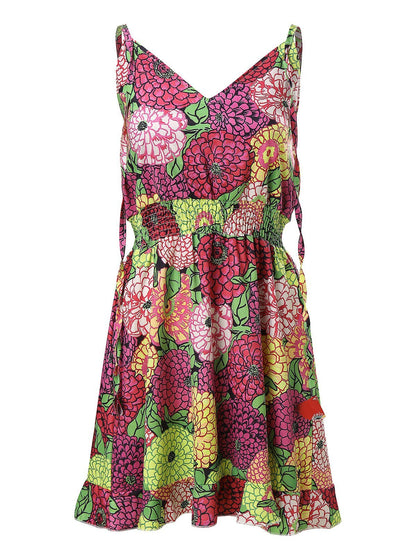 V-Neck Sleeveless Floral Print Suspender Dress