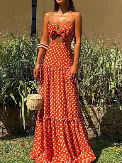 V-neck Sleeveless Polka Dot Beach Dress Ins Street