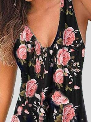 V-neck Sleeveless Print Mini Dress