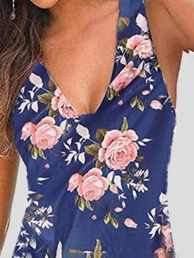 V-neck Sleeveless Print Mini Dress