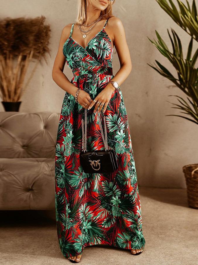 V-neck Sling Floral Bohemian Beach Dress Ins Street