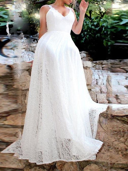 V-neck Sling Lace Long Dress