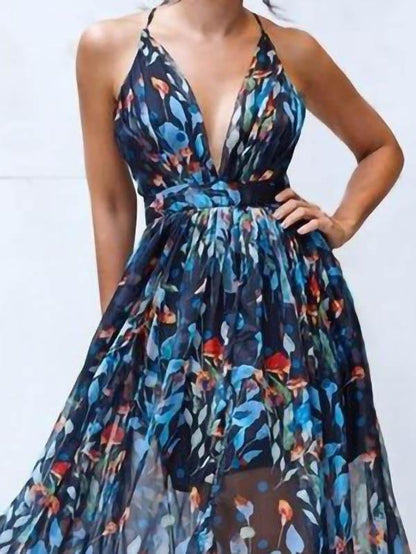 V-neck Sling Print Dress