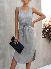 V-neck Solid Color Irregular Waist Round Neck Vest Dress Ins Street