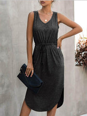 V-neck Solid Color Irregular Waist Round Neck Vest Dress Ins Street