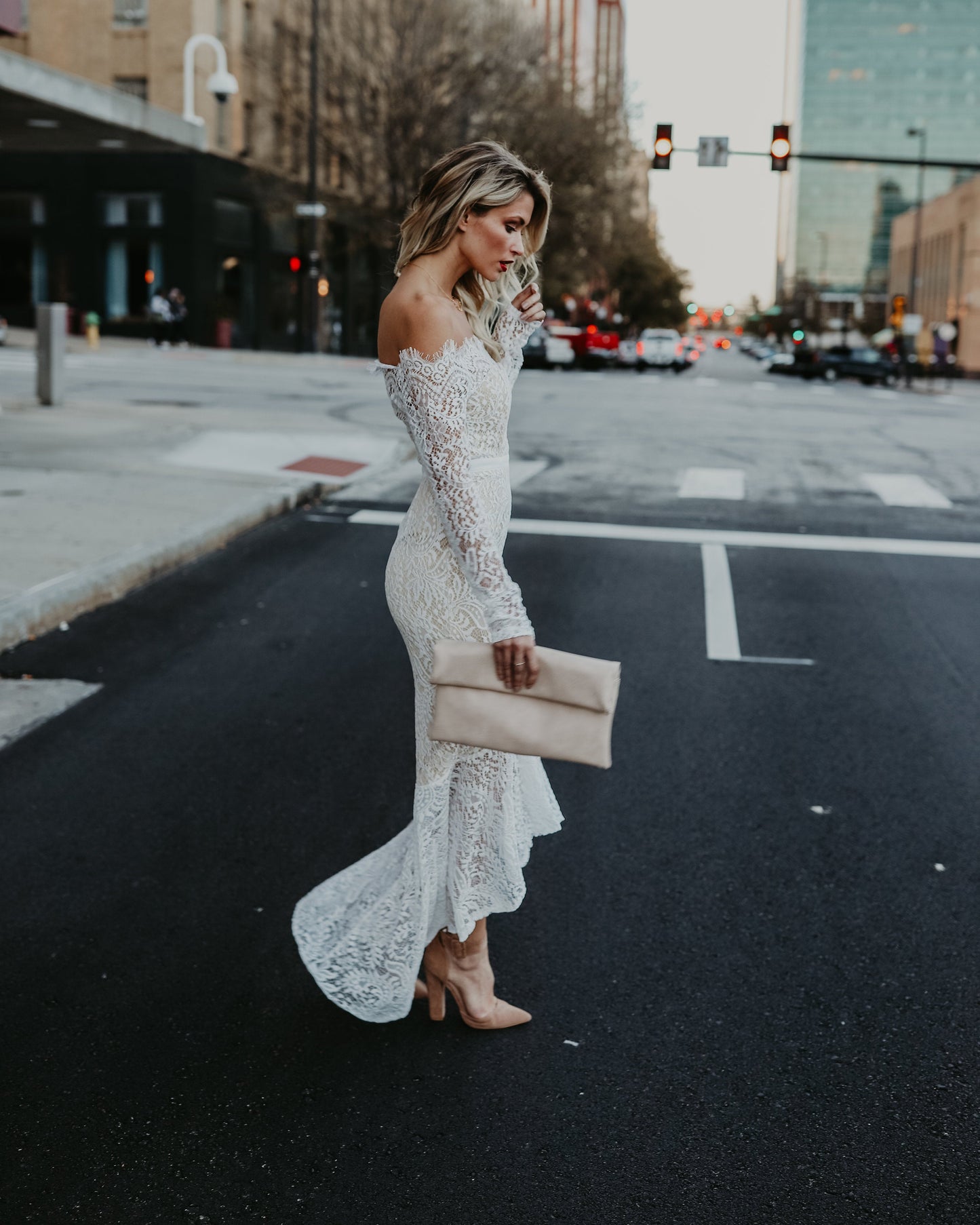 Elegance Lace Trumpet Dress - White