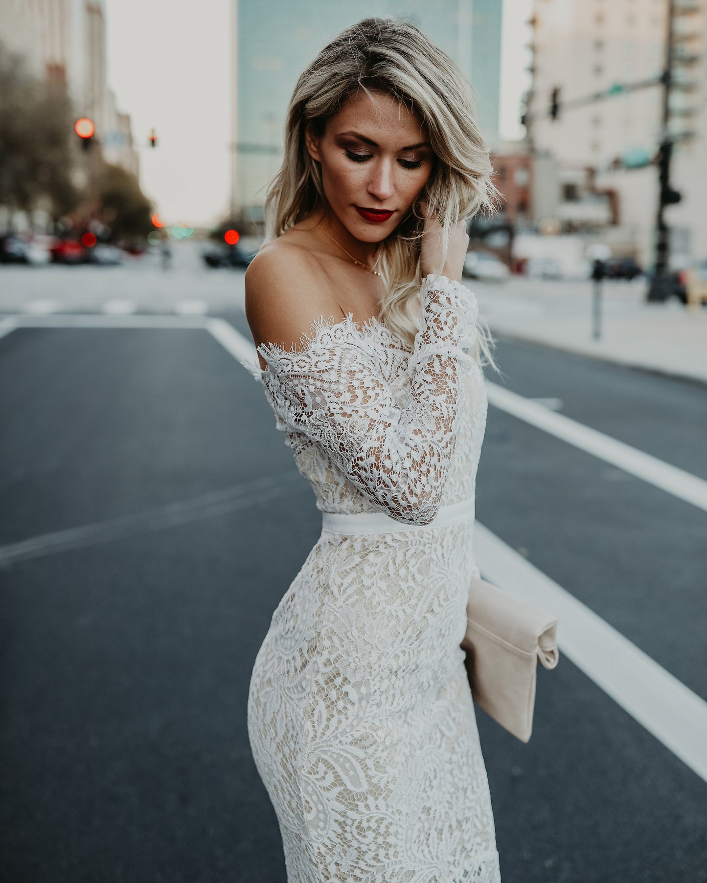 Elegance Lace Trumpet Dress - White