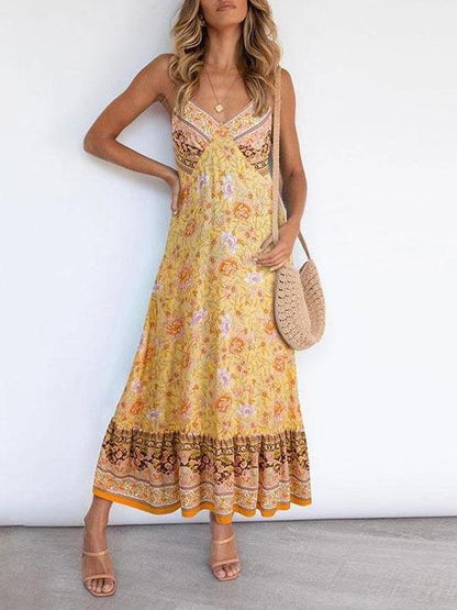 Deep V Neck Sling Floral Print Dress Ins Street