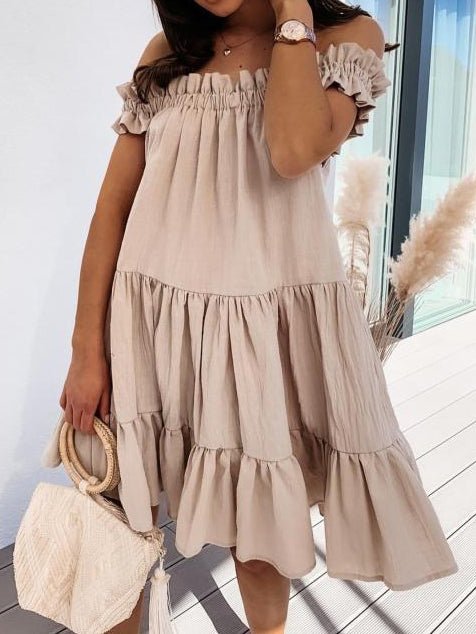 Loose One Word Collar Ruffle Dress Ins Street