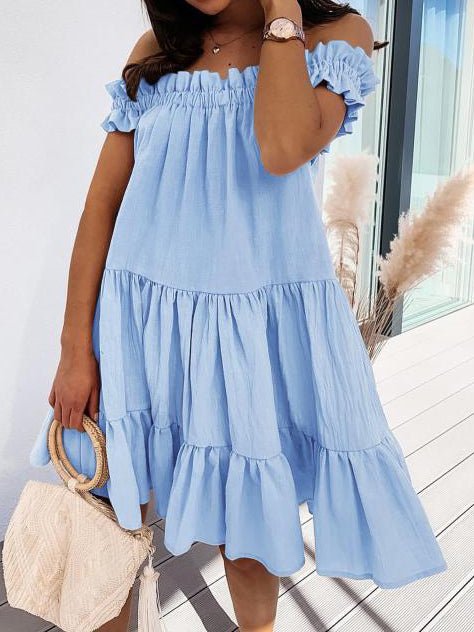 Loose One Word Collar Ruffle Dress Ins Street