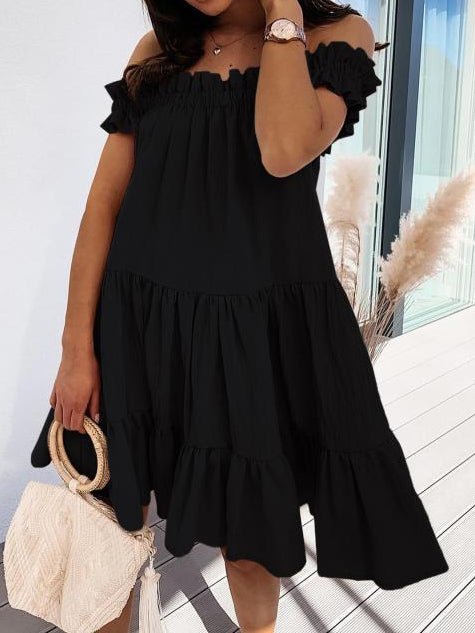 Loose One Word Collar Ruffle Dress Ins Street