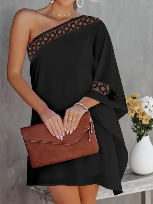 Loose Solid One Shoulder Lace Panel Dress Ins Street