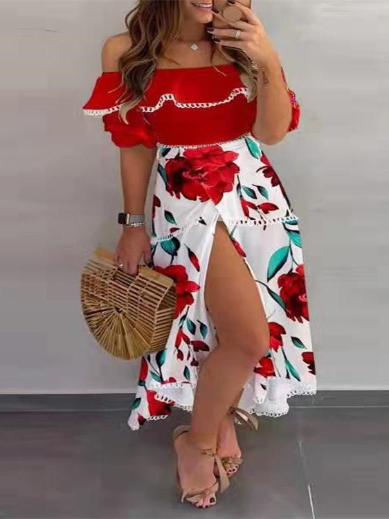 One-Shoulder Ruffle Short Sleeve Dress Ins Street