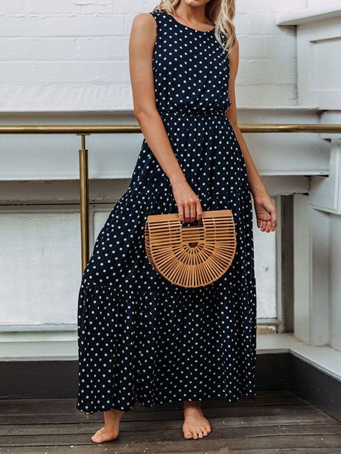 Polka Dot Crew Neck Sleeveless Dress Ins Street