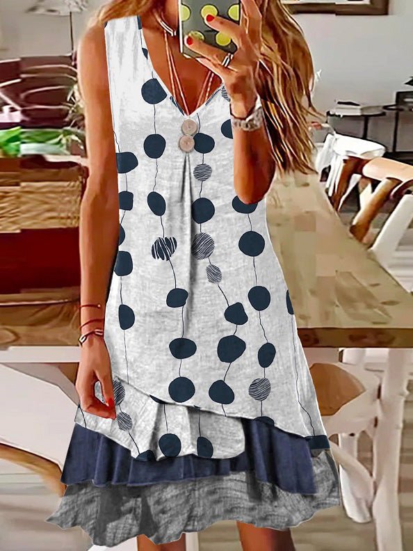 Polka Dot V-Neck Sleeveless Dress