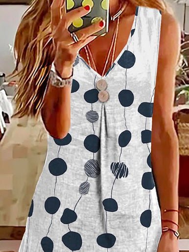 Polka Dot V-Neck Sleeveless Dress