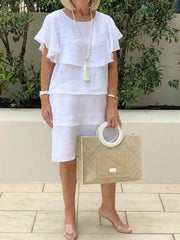 Round Neck Ruffle Short Sleeve Casual Dress