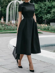 Round Neck Short Sleeve Slim Dress